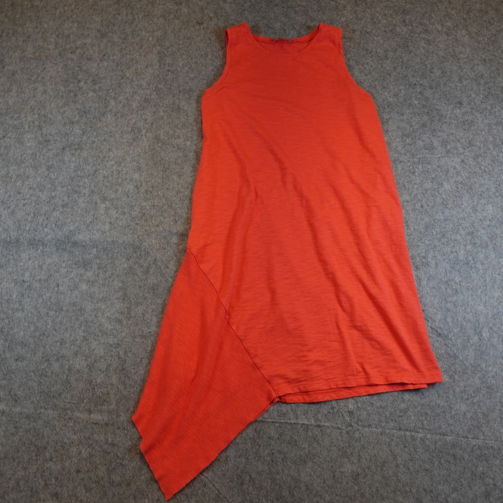 Lilla P Dress Womens Small Orange Asymmetrical Slub Knit Sleeveless Casual Mini
